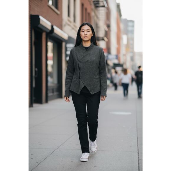 Cabi Rebel Moto Jacket Sz M Heathered Gray Side Zipper Versatile Minimalist - Picture 2 of 11